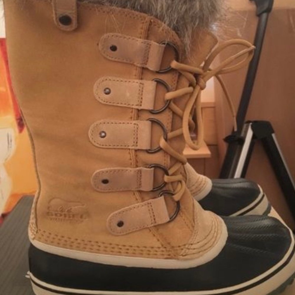 Sorel Joan of Arctic Fur Lining Winter Snow Duck Boot in Beige 1555381373